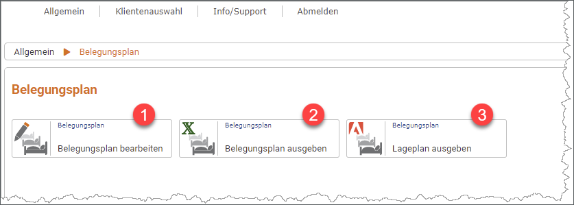 Hauptmenü Allgemein Belegungsplan