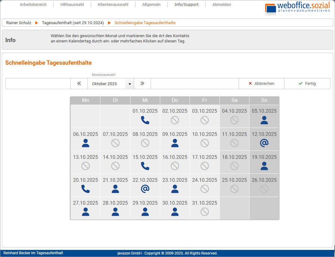 Hauptmenü Allgemein Belegungsplan